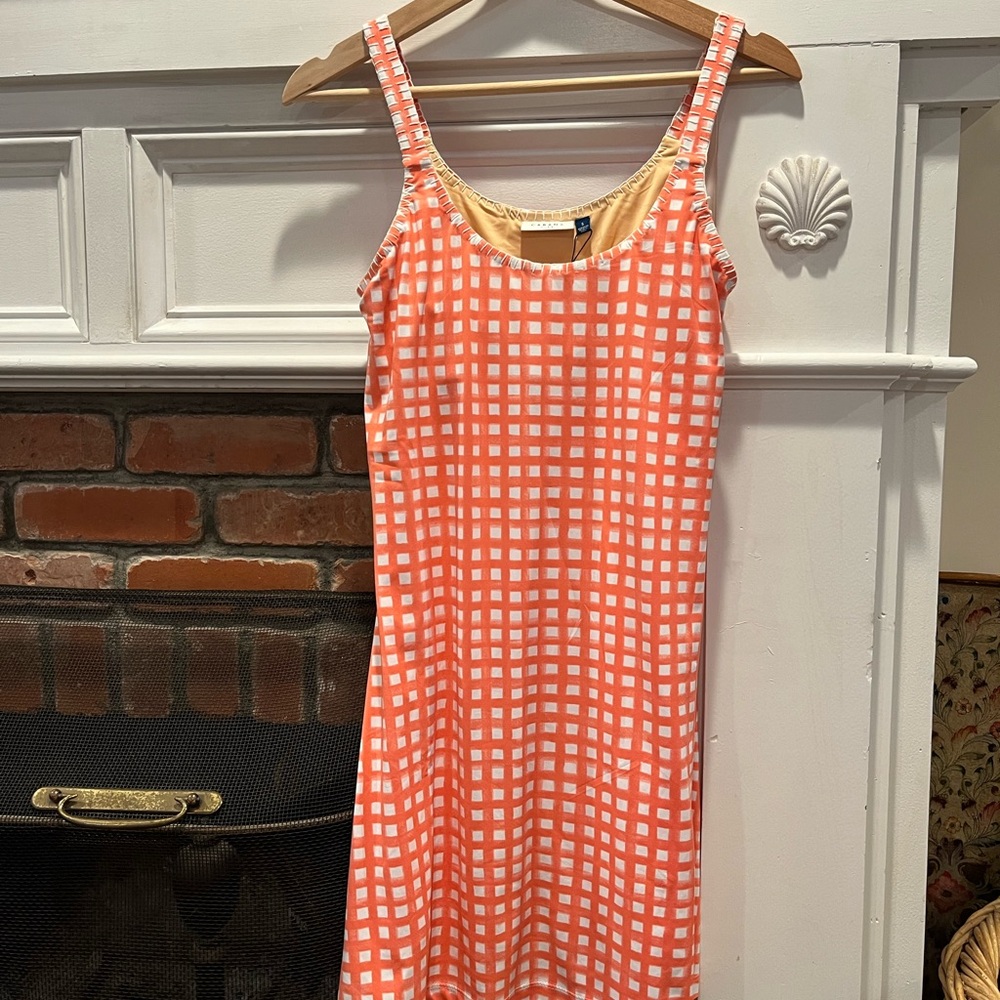 Coral and white check active dress